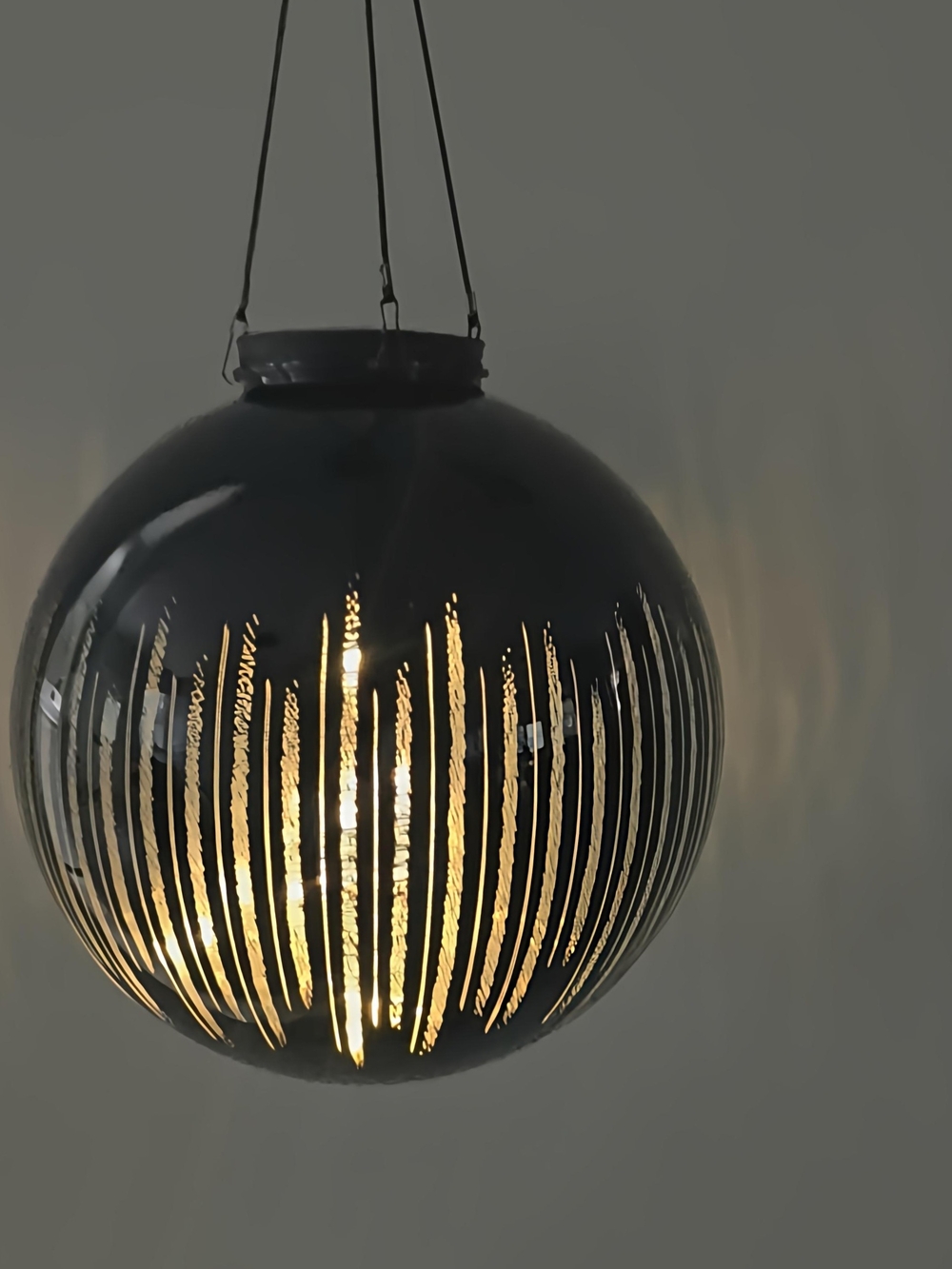 Black Striped Lighted Glass Hanging Lantern